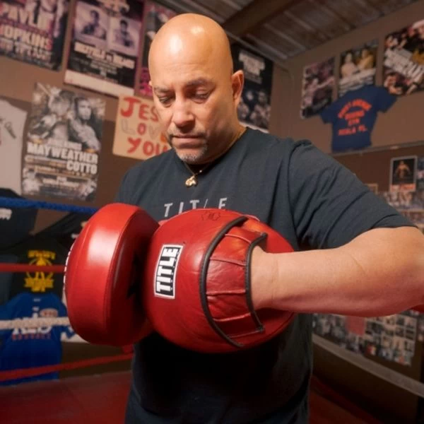 TITLE Boxing Blood Red Leather Punch Mitts - Image 5